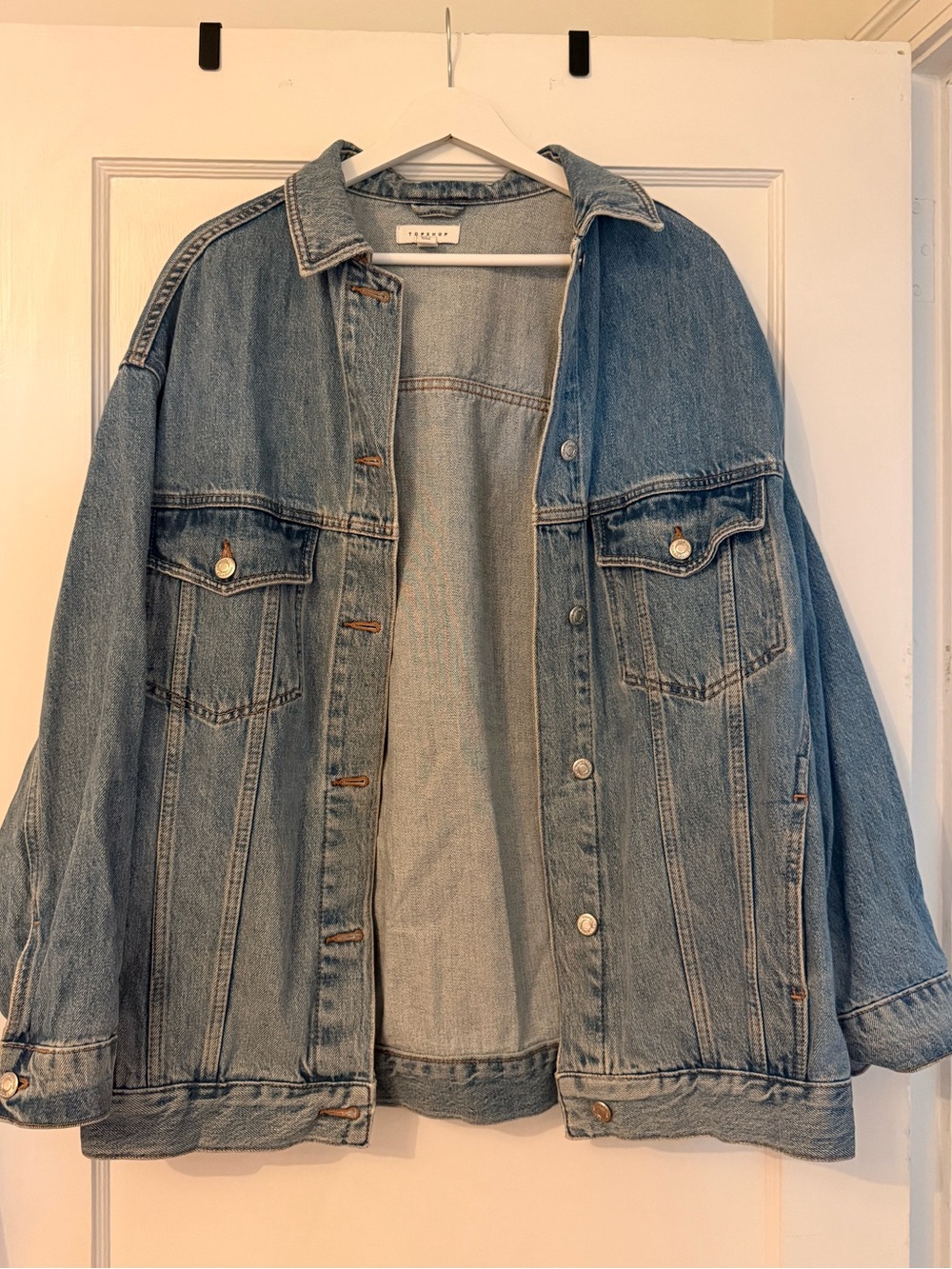 Topshop Oversized Denim Trucker Jacket - US 2
